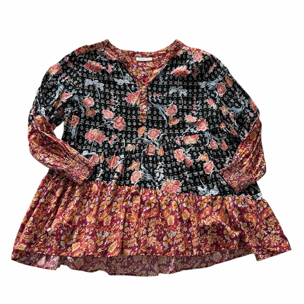 Avenue Plus Size‎ Tunic 22/24 Cynthia Splice Empire Waist Top Floral Ruffle Boho